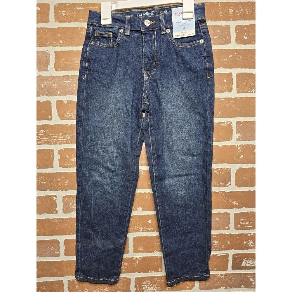 Cat & Jack Girls Jeans Sz 10 Straight Ankle Adjustable Dark Wash School Pants
